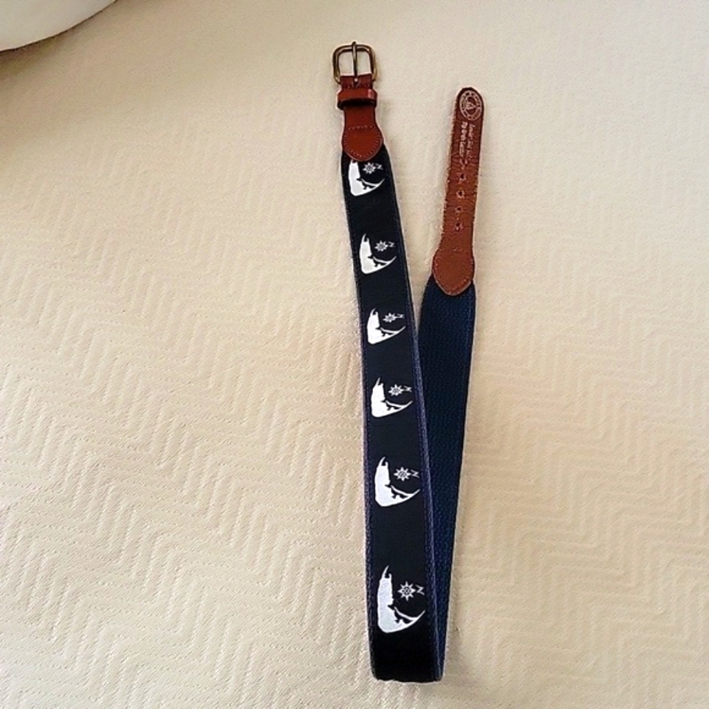 Leather Man Ltd. Braided Fabric with Top Grain Leather Nautical Belt